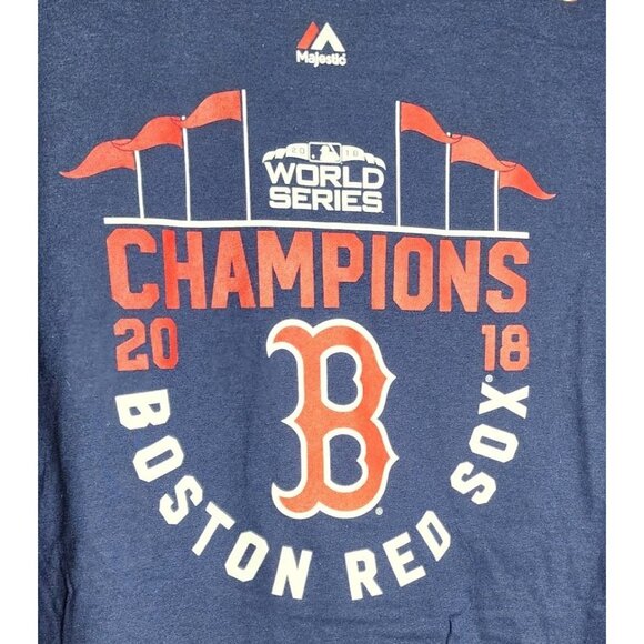 Majestic 2018 World Series Champions Boston Red Sox T-Shirt - Large 100% Cotton - Picture 4 of 12